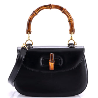 Gucci Vintage Convertible Bamboo Top Handle Bag Leather Medium