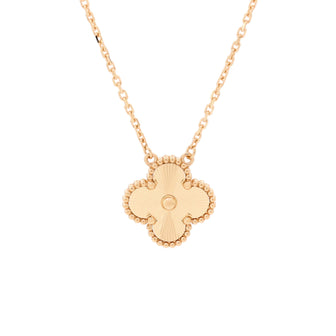 Van Cleef & Arpels Vintage Alhambra Pendant Necklace Guilloche 18K Yellow Gold