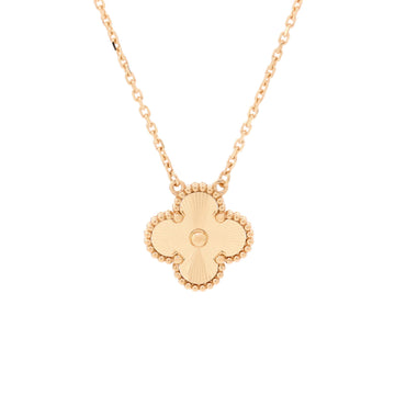 Van Cleef & Arpels Vintage Alhambra Pendant Necklace Guilloche 18K Yellow Gold