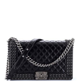 Chanel Chained Boy Flap Bag Quilted Glazed Calfskin New Medium