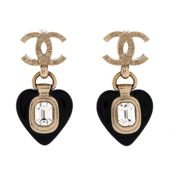 Chanel CC Heart Drop Earrings Metal with Resin and Crystals