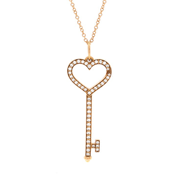 Tiffany & Co. Open Heart Key Pendant Necklace 18K Rose Gold with Pave Diamonds Small