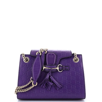 Gucci Emily Chain Flap Shoulder Bag Guccissima Leather Small