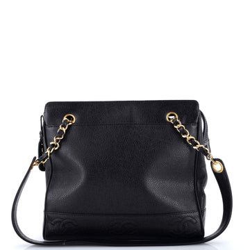 Chanel Vintage Stitched CC Shoulder Bag Caviar Small