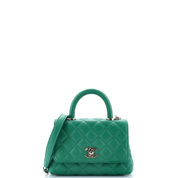 Chanel Coco Top Handle Bag Quilted Caviar with Lizard Embossed Handle Extra Mini