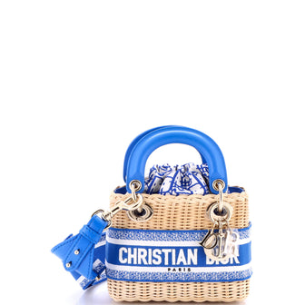 Christian Dior Lady Dior Bag Wicker and Oblique Canvas Mini