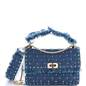 Valentino Garavani Rockstud Spike Flap Bag Quilted Denim Medium
