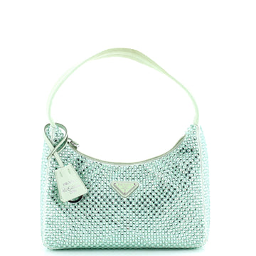 Prada Re-Edition 2000 Hobo Crystal Embellished Satin Mini
