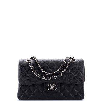 Chanel Vintage Classic Double Flap Bag Quilted Caviar Small