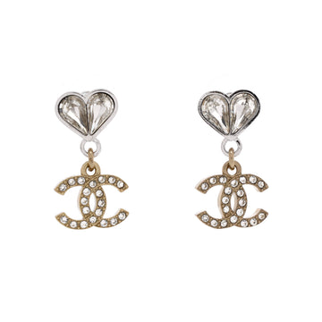 Chanel CC Drop Heart Earrings Metal with Crystal