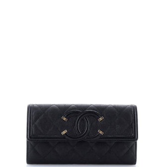 Chanel Filigree Flap Wallet Quilted Caviar Long