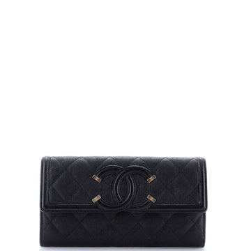 Chanel Filigree Flap Wallet Quilted Caviar Long