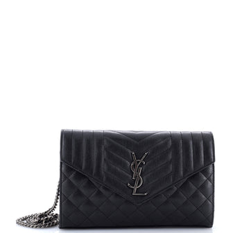 Saint Laurent Classic Monogram Chain Wallet Mixed Matelasse Leather Medium