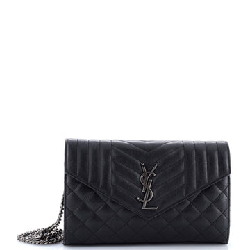 Saint Laurent Classic Monogram Chain Wallet Mixed Matelasse Leather Medium