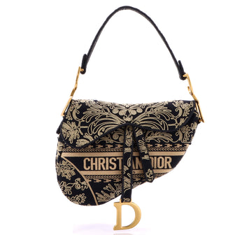 Christian Dior Saddle Bag Logo Embroidered Canvas Medium