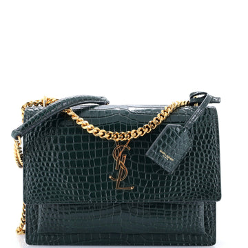 Saint Laurent Sunset Crossbody Bag Crocodile Embossed Leather Medium