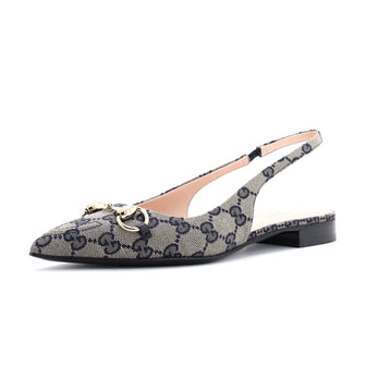 Gucci Women's Horsebit Slingback Flats GG Canvas