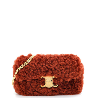 Celine Triomphe Chain Shoulder Bag Shearling Small