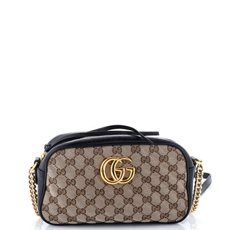 Gucci GG Marmont Shoulder Bag Diagonal Quilted GG Canvas with Leather Small