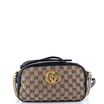 Gucci GG Marmont Shoulder Bag Diagonal Quilted GG Canvas with Leather Small