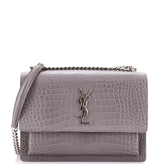 Saint Laurent Sunset Crossbody Bag Crocodile Embossed Leather Medium