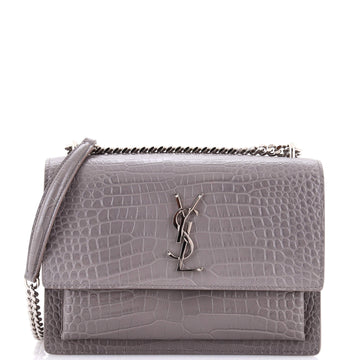 Saint Laurent Sunset Crossbody Bag Crocodile Embossed Leather Medium