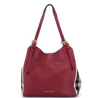 Burberry Canterbury Tote Leather and House Check Canvas Small