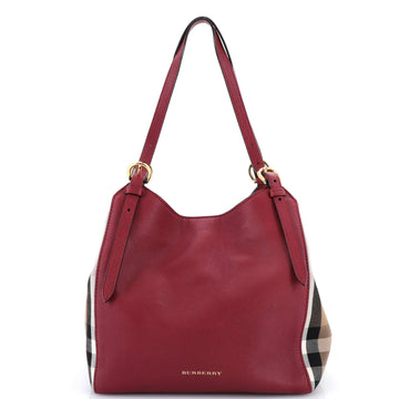Burberry Canterbury Tote Leather and House Check Canvas Small