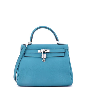 Hermes Kelly Handbag Blue Togo with Palladium Hardware 28