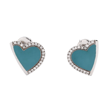 Roberto Coin Heart Stud Earrings 18K White Gold with Enamel and Diamonds