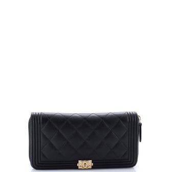 Chanel Boy Zip Around Wallet Quilted Caviar Long
