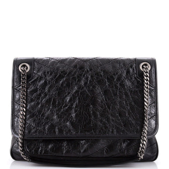 Saint Laurent Niki Chain Flap Bag Matelasse Chevron Leather Large
