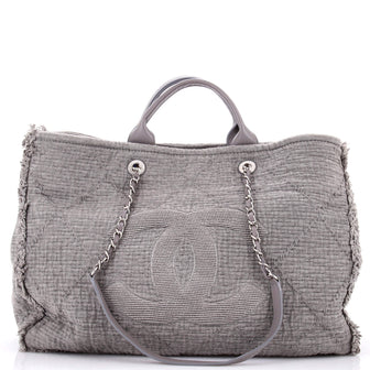 Chanel Double Face Deauville Tote Fringe Quilted Canvas Large