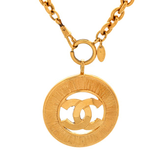 Chanel Vintage CC Round Cut-Out Pendant Necklace Metal