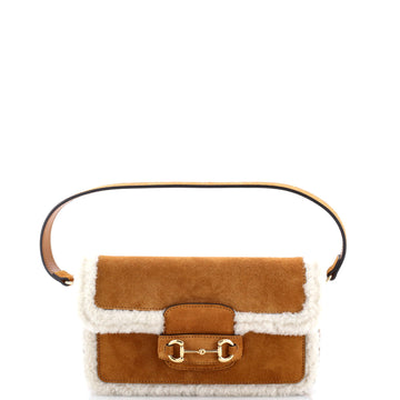 Gucci Horsebit 1955 Shoulder Bag Suede with Shearling Mini