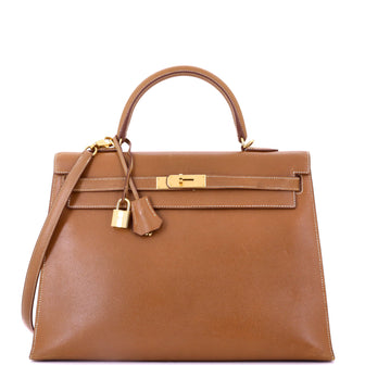 Hermes Kelly Handbag Brown Courchevel with Gold Hardware 35