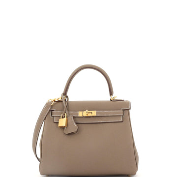 Hermes Kelly Handbag Grey Togo with Gold Hardware 25