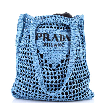 Prada Triangle Logo Open Tote Raffia
