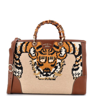 Gucci Bamboo Shopper Tote Needle Point Textile Large