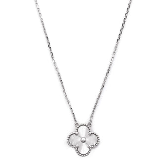 Van Cleef & Arpels Vintage Alhambra Pendant Necklace Guilloche 18K White Gold with Diamond