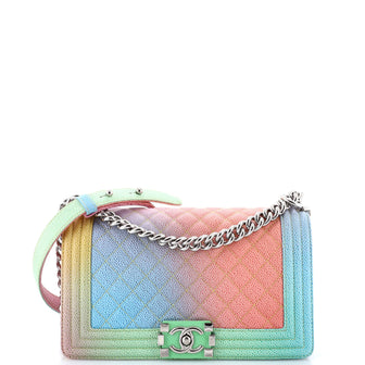 Chanel Rainbow Boy Flap Bag Quilted Painted Caviar Old Medium