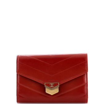 Chanel Medal Envelope Trifold Wallet Chevron Calfskin Compact
