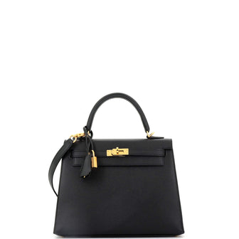 Hermes Kelly Handbag Black Epsom with Gold Hardware 25