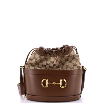 Gucci Horsebit 1955 Bucket Crossbody Bag Leather and GG Canvas Small