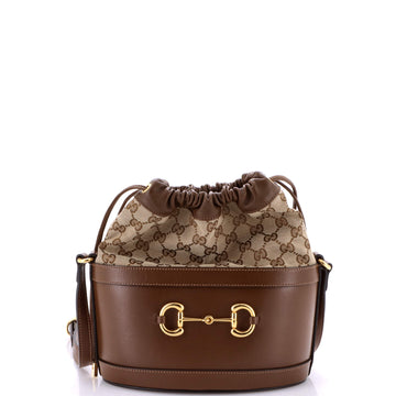 Gucci Horsebit 1955 Bucket Crossbody Bag Leather and GG Canvas Small