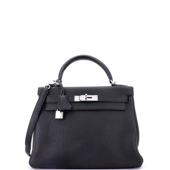 Hermes Kelly Handbag Black Togo with Palladium Hardware 28