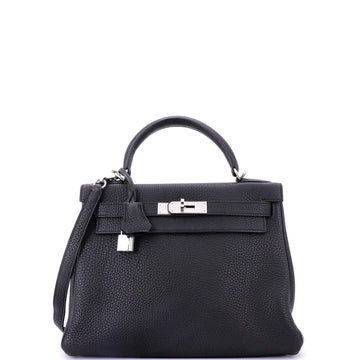 Hermes Kelly Handbag Black Togo with Palladium Hardware 28