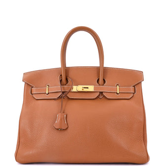 Hermes Birkin Handbag Brown Clemence with Gold Hardware 35