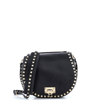 Valentino Garavani Rockstud Flip Lock Saddle Bag Leather Small