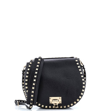 Valentino Garavani Rockstud Flip Lock Saddle Bag Leather Small